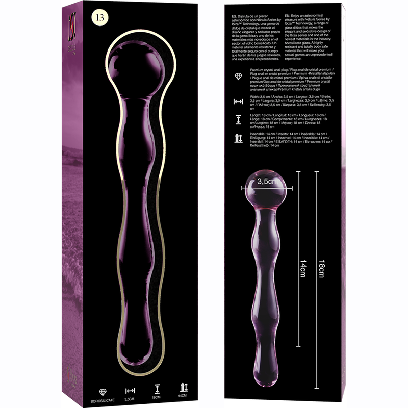 NEBULA SERIES BY IBIZA - MODEL 13 DILDO BOROSILICATE GLASS PINK 18 CM -O- 3.5 CM - NOCTURNA DESIRES