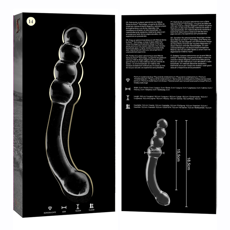 NEBULA SERIES BY IBIZA - MODEL 14 DILDO BOROSILICATE GLASS CLEAR 18.5 CM -O- 3 CM - NOCTURNA DESIRES