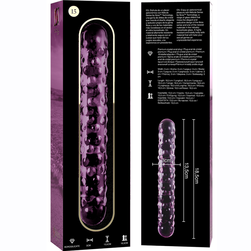 NEBULA SERIES BY IBIZA - MODEL 15 DILDO BOROSILICATE GLASS PINK 18.5 CM -O- 3 CM - NOCTURNA DESIRES