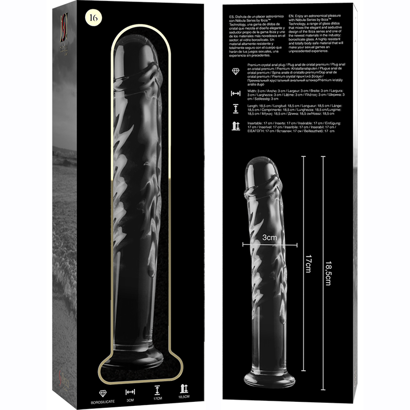 NEBULA SERIES BY IBIZA - MODEL 16 DILDO BOROSILICATE GLASS CLEAR 18.5 CM -O- 3 CM - NOCTURNA DESIRES