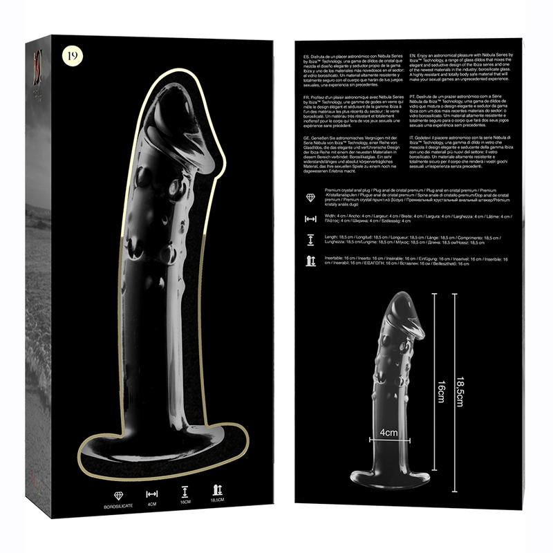 NEBULA SERIES BY IBIZA - MODEL 19 DILDO BOROSILICATE GLASS CLEAR 18.5 CM -O- 4 CM - NOCTURNA DESIRES