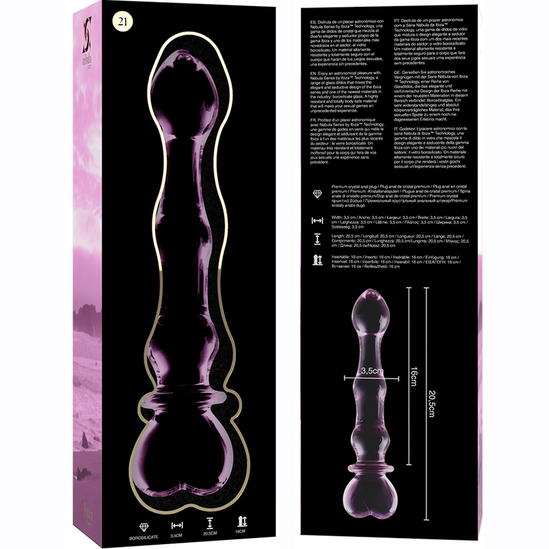 NEBULA SERIES BY IBIZA - MODEL 21 DILDO BOROSILICATE GLASS PINK 20.5 CM -O- 3.5 CM - NOCTURNA DESIRES