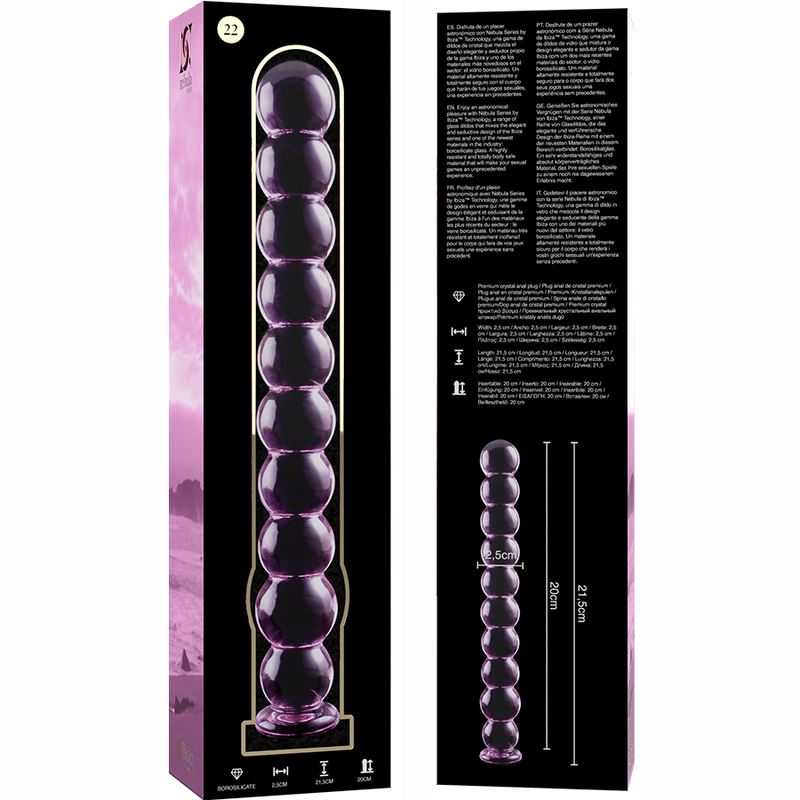NEBULA SERIES BY IBIZA - MODEL 22 DILDO BOROSILICATE GLASS PINK 21.5 CM -O- 2.5 CM - NOCTURNA DESIRES