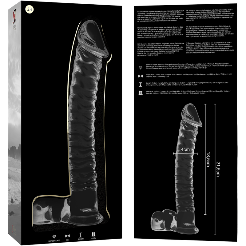 NEBULA SERIES BY IBIZA - MODEL 23 DILDO BOROSILICATE GLASS CLEAR 21.5 CM -O- 4 CM - NOCTURNA DESIRES