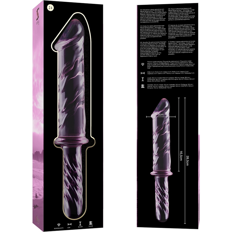 NEBULA SERIES BY IBIZA - MODEL 24 DILDO BOROSILICATE GLASS PINK 28.5 CM -O- 5 CM - NOCTURNA DESIRES