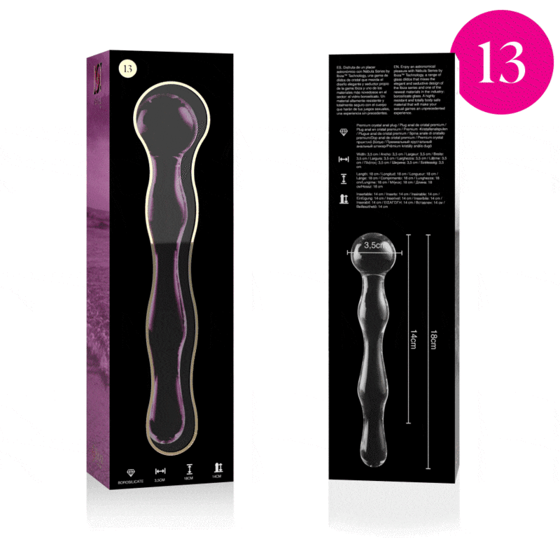 NEBULA SERIES BY IBIZA - MODEL 13 DILDO BOROSILICATE GLASS PINK 18 CM -O- 3.5 CM - NOCTURNA DESIRES
