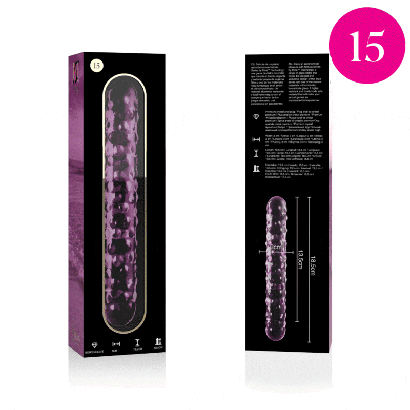 NEBULA SERIES BY IBIZA - MODEL 15 DILDO BOROSILICATE GLASS PINK 18.5 CM -O- 3 CM - NOCTURNA DESIRES