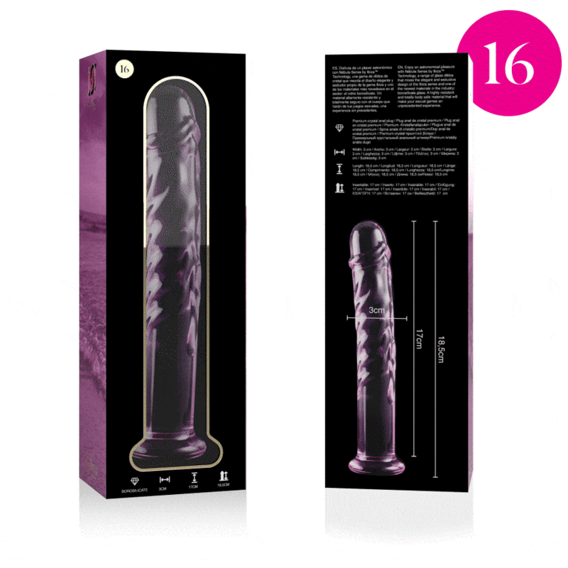 NEBULA SERIES BY IBIZA - MODEL 16 DILDO BOROSILICATE GLASS PINK 18.5 CM -O- 3 CM - NOCTURNA DESIRES