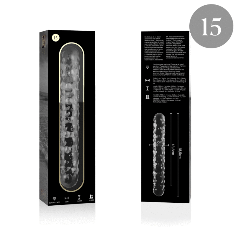 NEBULA SERIES BY IBIZA - MODEL 15 DILDO BOROSILICATE GLASS CLEAR 18.5 CM -O- 3 CM - NOCTURNA DESIRES