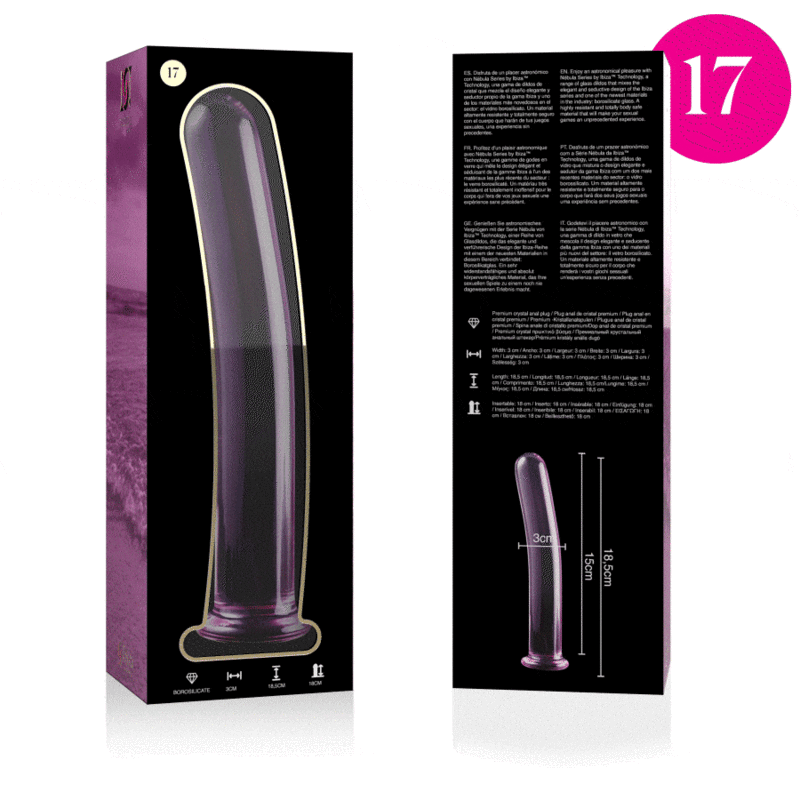 NEBULA SERIES BY IBIZA - MODEL 17 DILDO BOROSILICATE GLASS PINK 18.5 CM -O- 3 CM - NOCTURNA DESIRES