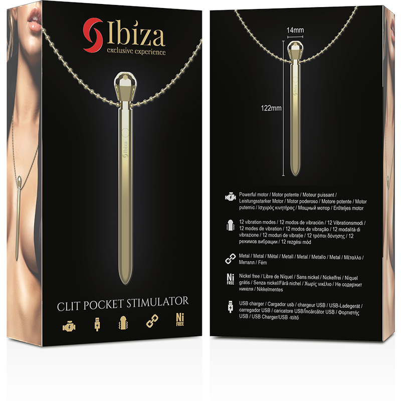 IBIZA - CLIT POCKET STIMULATOR NECKLACE USB CHARGER 12 VIBRATION MODES GOLDEN 12,2 X 1,5 - NOCTURNA DESIRES