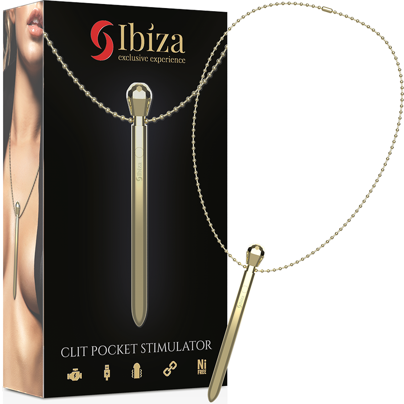 IBIZA - CLIT POCKET STIMULATOR NECKLACE USB CHARGER 12 VIBRATION MODES GOLDEN 12,2 X 1,5 - NOCTURNA DESIRES