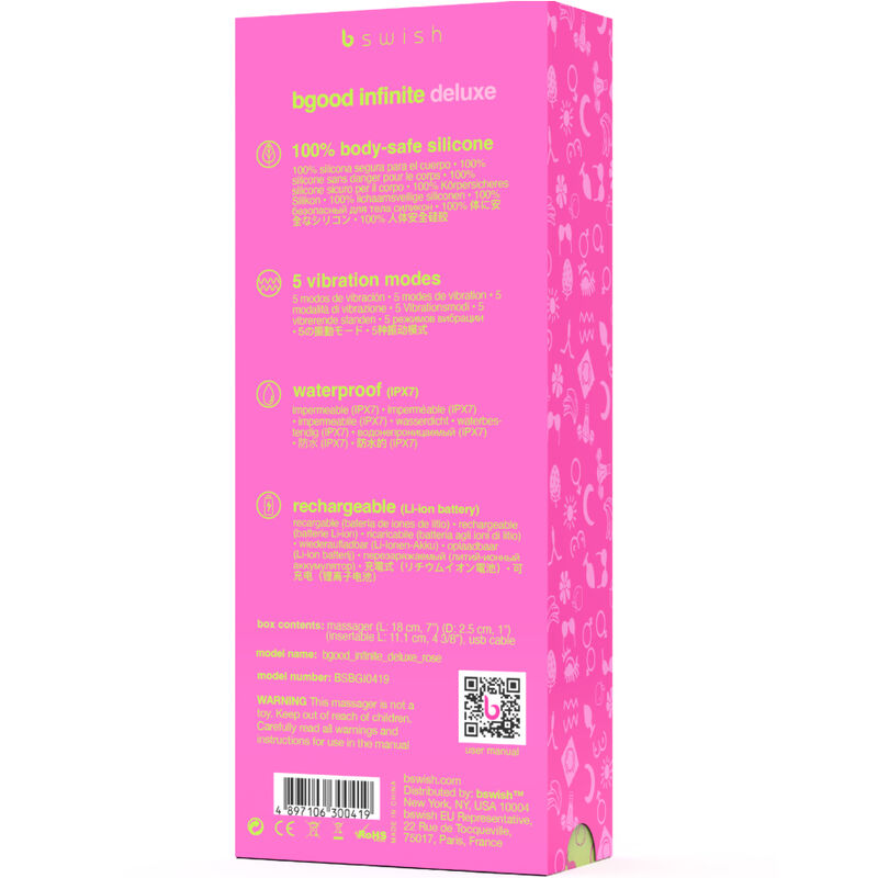 B SWISH - BGOOD INFINITE DELUXE RECHARGEABLE VIBRATOR PINK SILICONE - NOCTURNA DESIRES
