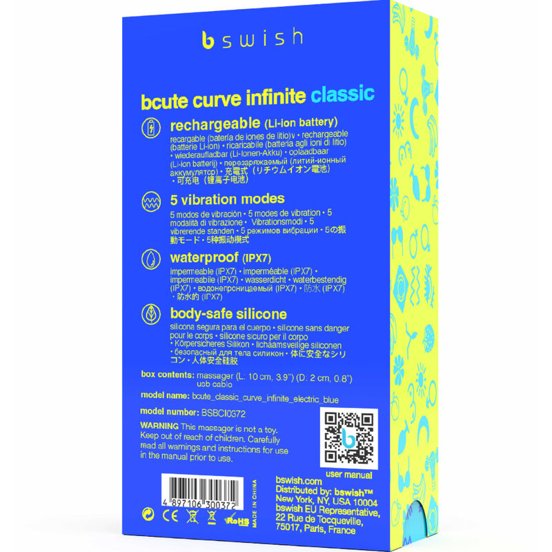 B SWISH - BCUTE CURVE INFINITE CLASSIC RECHARGEABLE VIBRATOR BLUE SILICONE - NOCTURNA DESIRES