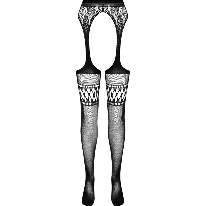 PASSION - S026 BLACK TIGHTS WITH GARTER ONE SIZE - NOCTURNA DESIRES