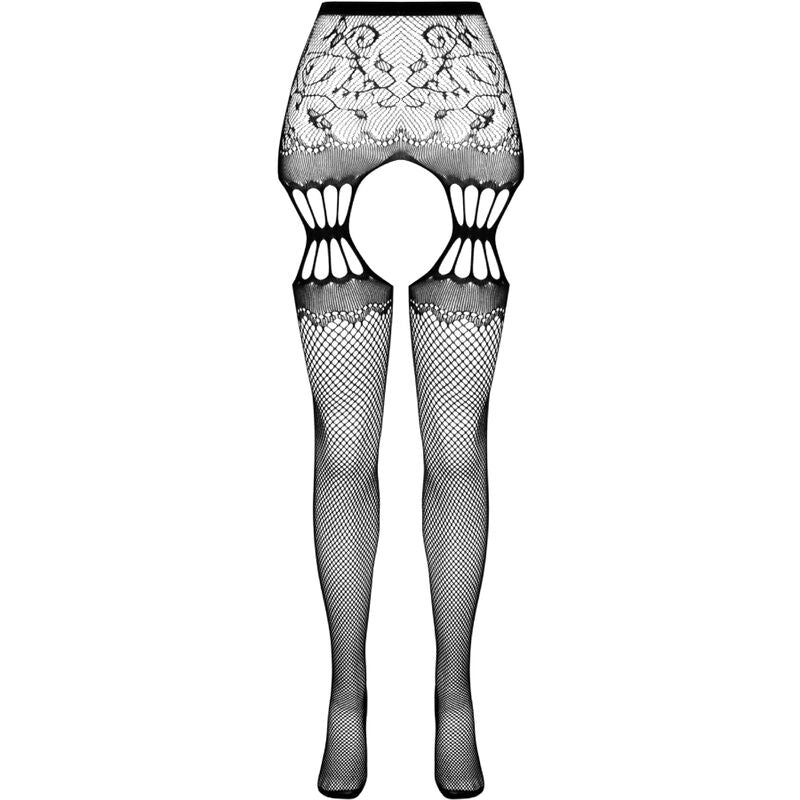 PASSION - S027 BLACK TIGHTS WITH GARTER ONE SIZE - NOCTURNA DESIRES