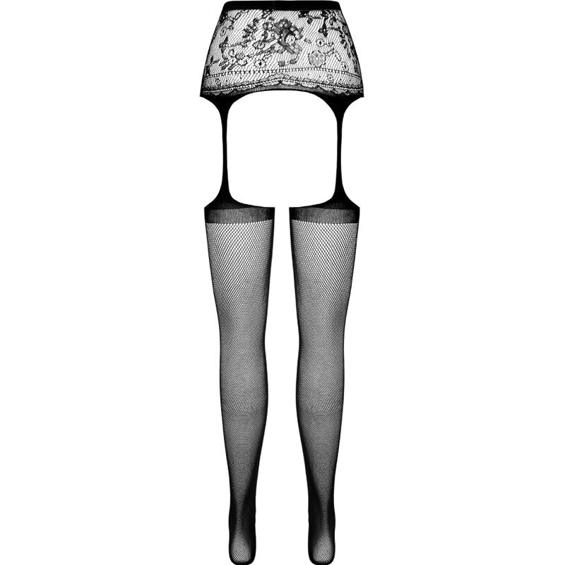 PASSION - S028 BLACK TIGHTS WITH GARTER ONE SIZE - NOCTURNA DESIRES