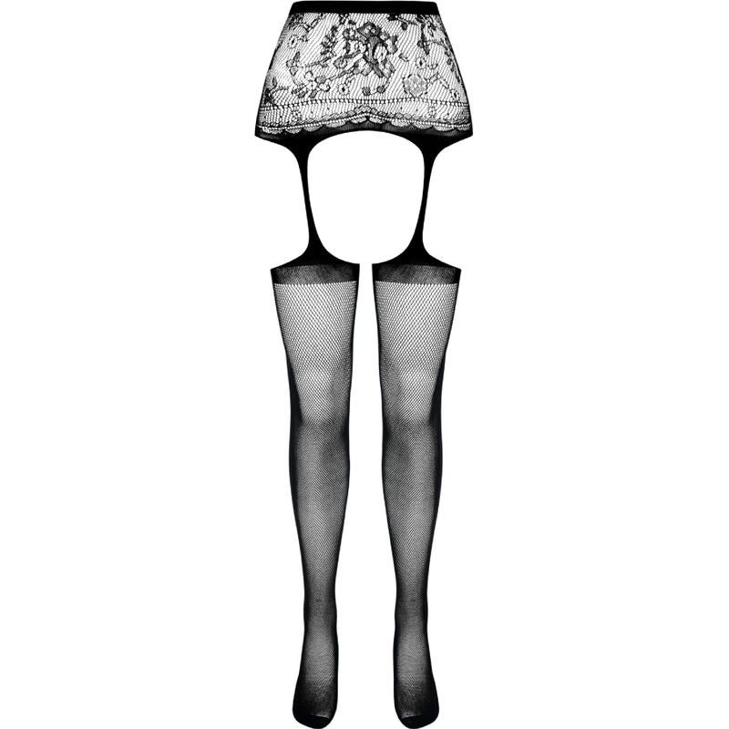 PASSION - S028 BLACK TIGHTS WITH GARTER ONE SIZE - NOCTURNA DESIRES