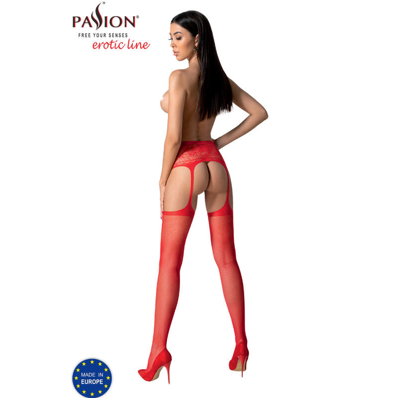 PASSION - S028 RED STOCKINGS WITH GARTER ONE SIZE - NOCTURNA DESIRES