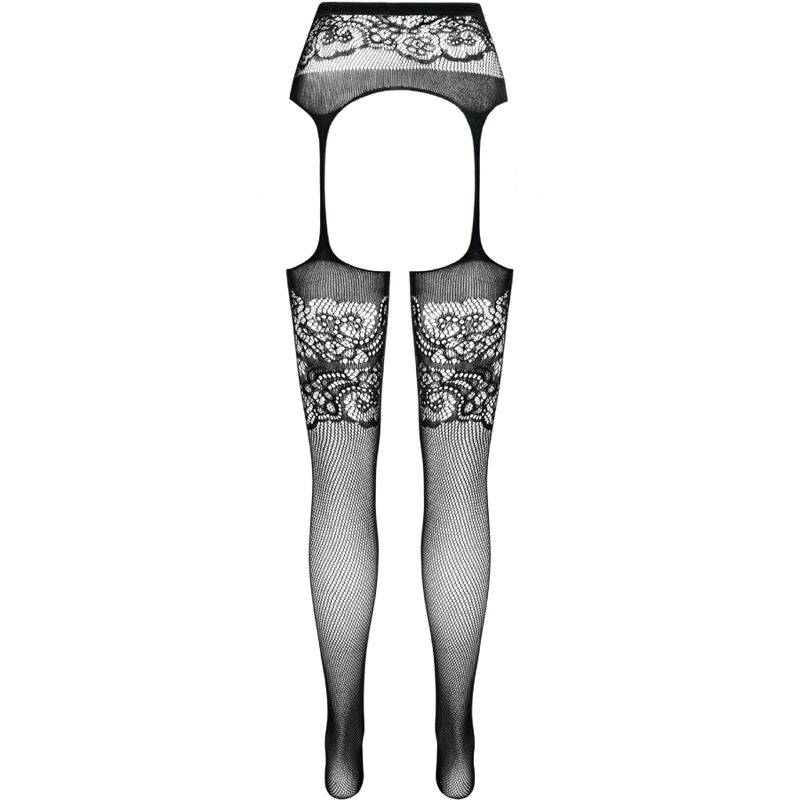 PASSION - S029 BLACK TIGHTS WITH GARTER ONE SIZE - NOCTURNA DESIRES