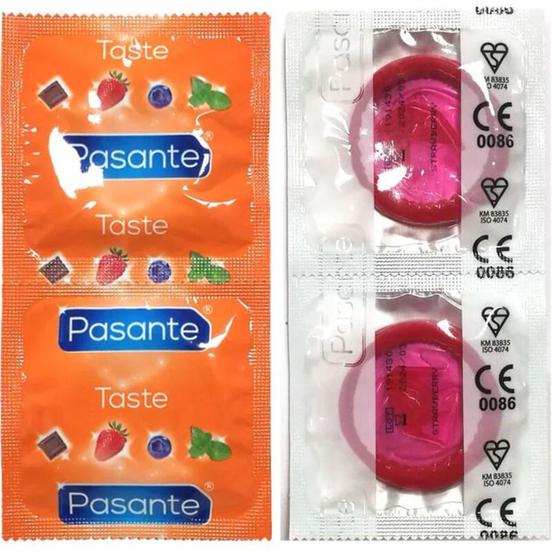 PASANTE - CONDOMS FLAVOR STRAWBERRY BAG 144 UNITS - NOCTURNA DESIRES
