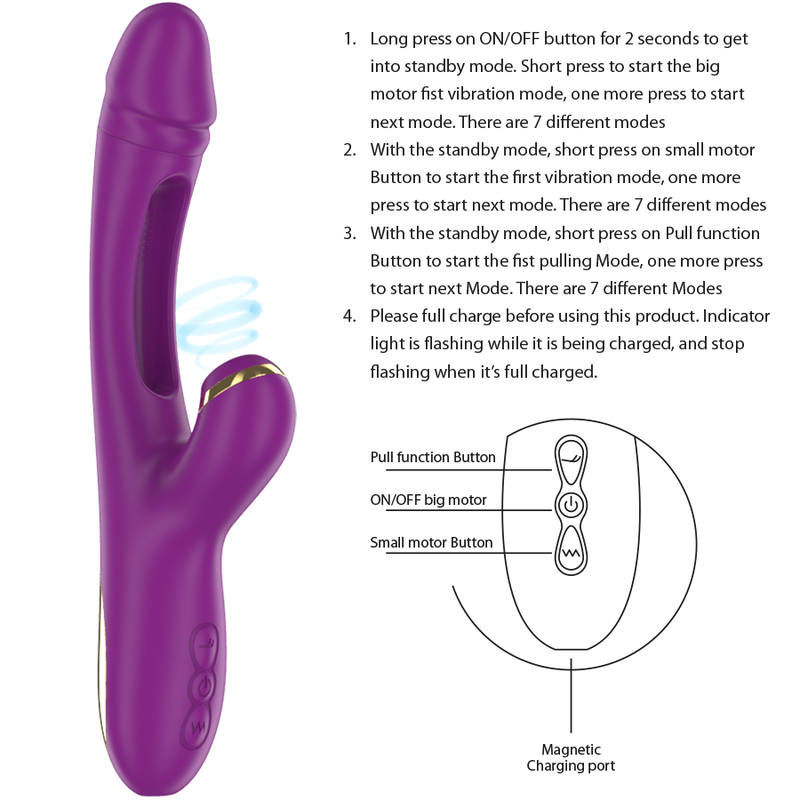 INTENSE - ATENEO RECHARGEABLE MULTIFUNCTION VIBRATOR 7 VIBRATIONS WITH OSCILLATING TONGUE AND PURPLE SUCTION - NOCTURNA DESIRES