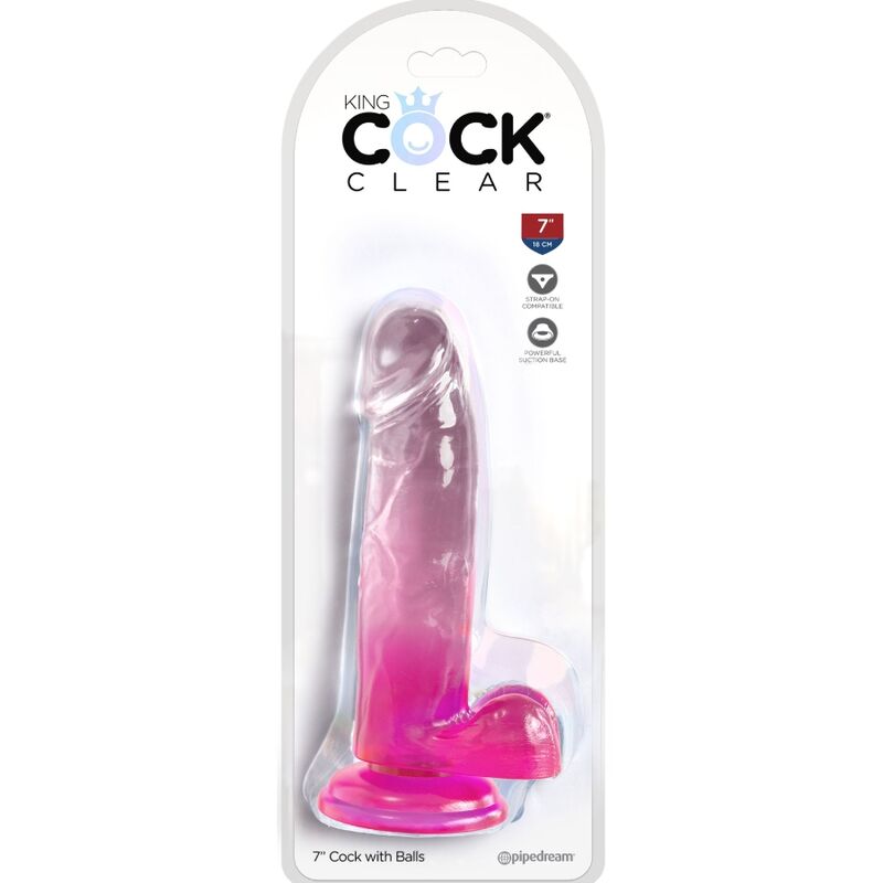 KING COCK - CLEAR REALISTIC PENIS WITH BALLS 15.2 CM PINK - NOCTURNA DESIRES