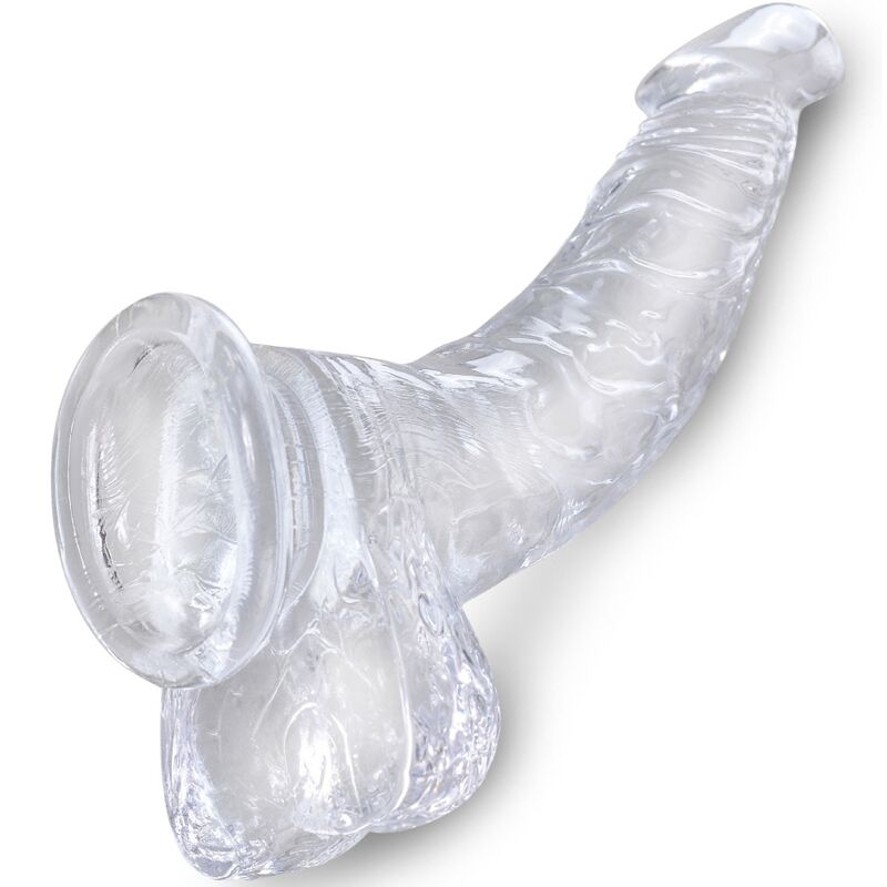 KING COCK - CLEAR REALISTIC CURVED PENIS WITH BALLS 16.5 CM TRANSPARENT - NOCTURNA DESIRES
