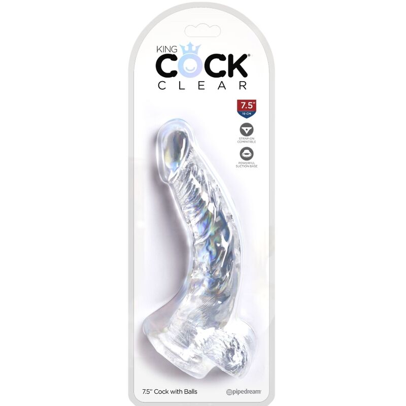 KING COCK - CLEAR REALISTIC CURVED PENIS WITH BALLS 16.5 CM TRANSPARENT - NOCTURNA DESIRES