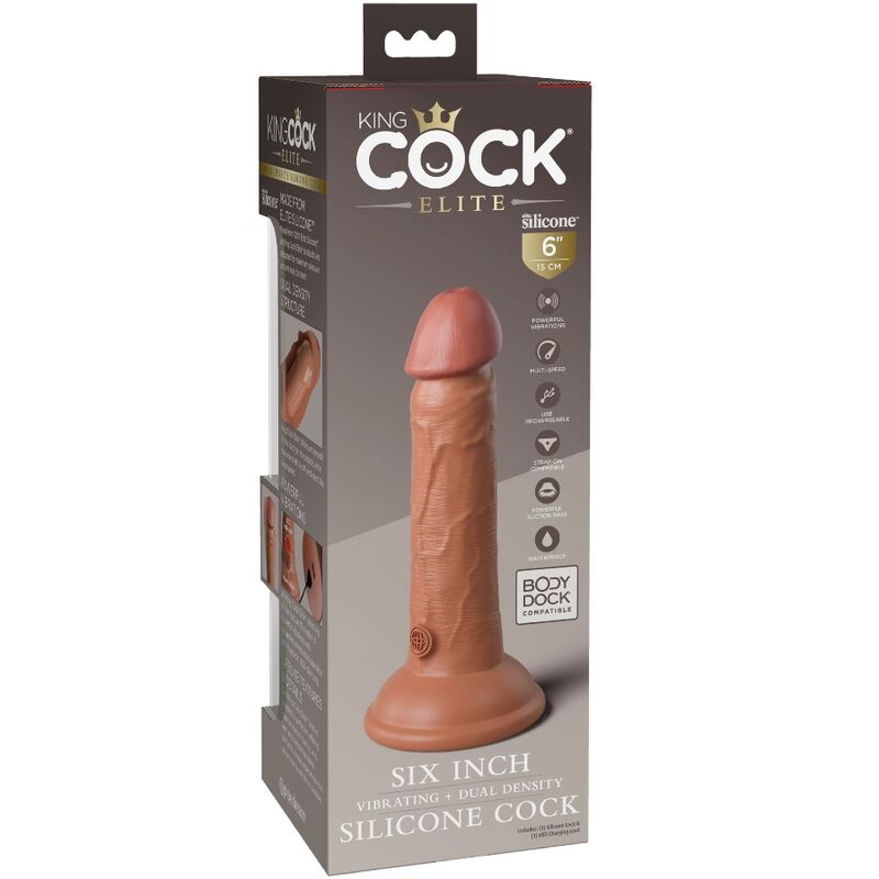 KING COCK - ELITE REALISTIC DILDO VIBRATING & SILICONE 15.2 CM CARAMEL - NOCTURNA DESIRES
