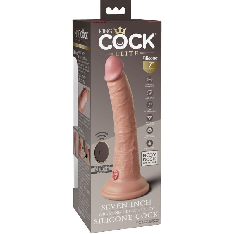 KING COCK - ELITE REALISTIC DILDO VIBRATOR & SILICONE REMOTE CONTROL 17.8 CM - NOCTURNA DESIRES