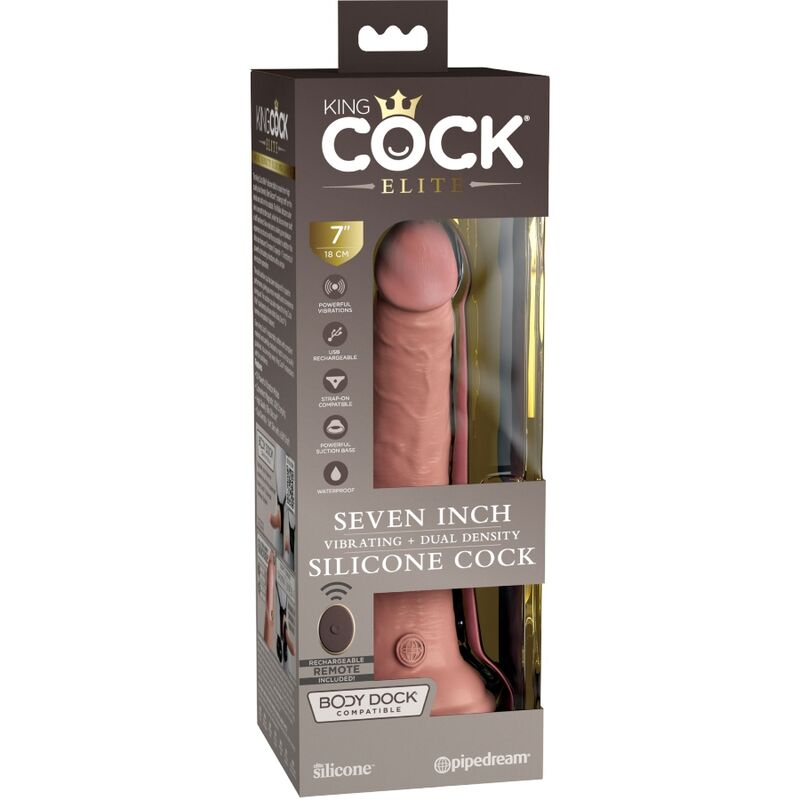KING COCK - ELITE REALISTIC DILDO VIBRATOR & SILICONE REMOTE CONTROL 17.8 CM - NOCTURNA DESIRES