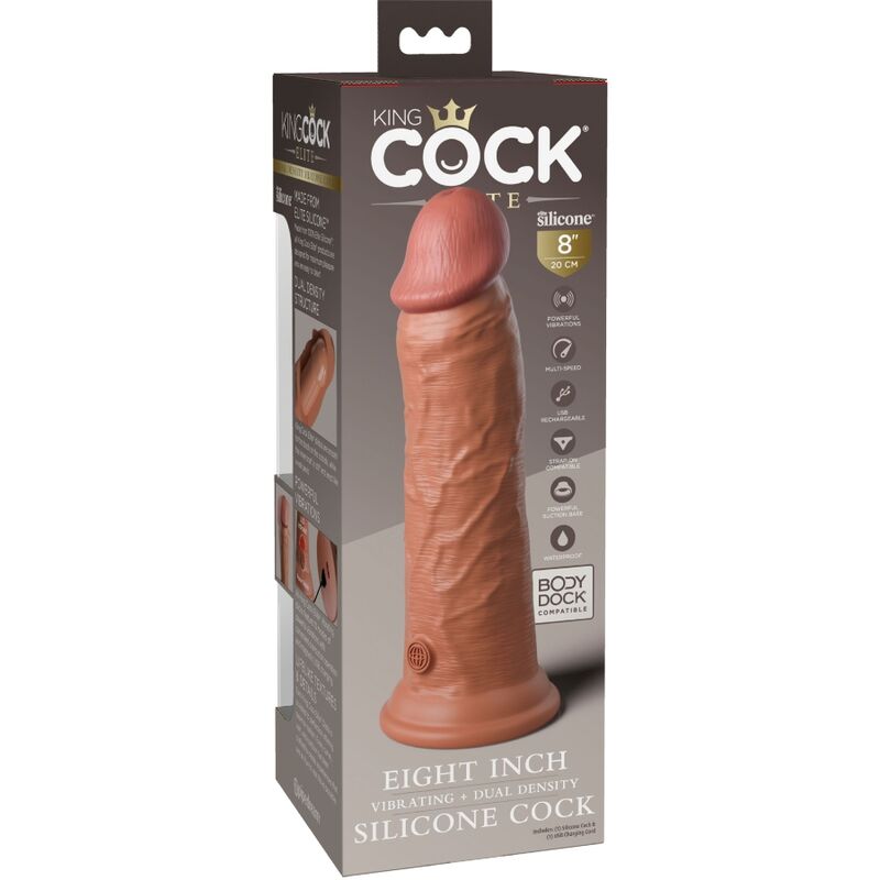 KING COCK - ELITE REALISTIC DILDO VIBRATING & SILICONE 20.3 CM CARAMEL - NOCTURNA DESIRES