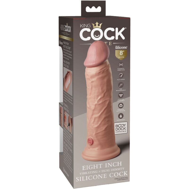 KING COCK - ELITE REALISTIC DILDO VIBRATING & SILICONE 20.3 CM - NOCTURNA DESIRES