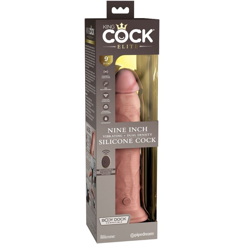 KING COCK - ELITE REALISTIC DILDO VIBRATOR & SILICONE REMOTE CONTROL 23 CM - NOCTURNA DESIRES