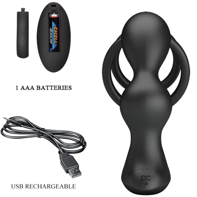 PRETTY LOVE - MARSHALL PENIS RING WITH VIBRATORY ANAL PLUG WITH REMOTE CONTROL - NOCTURNA DESIRES