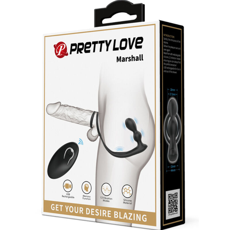 PRETTY LOVE - MARSHALL PENIS RING WITH VIBRATORY ANAL PLUG WITH REMOTE CONTROL - NOCTURNA DESIRES