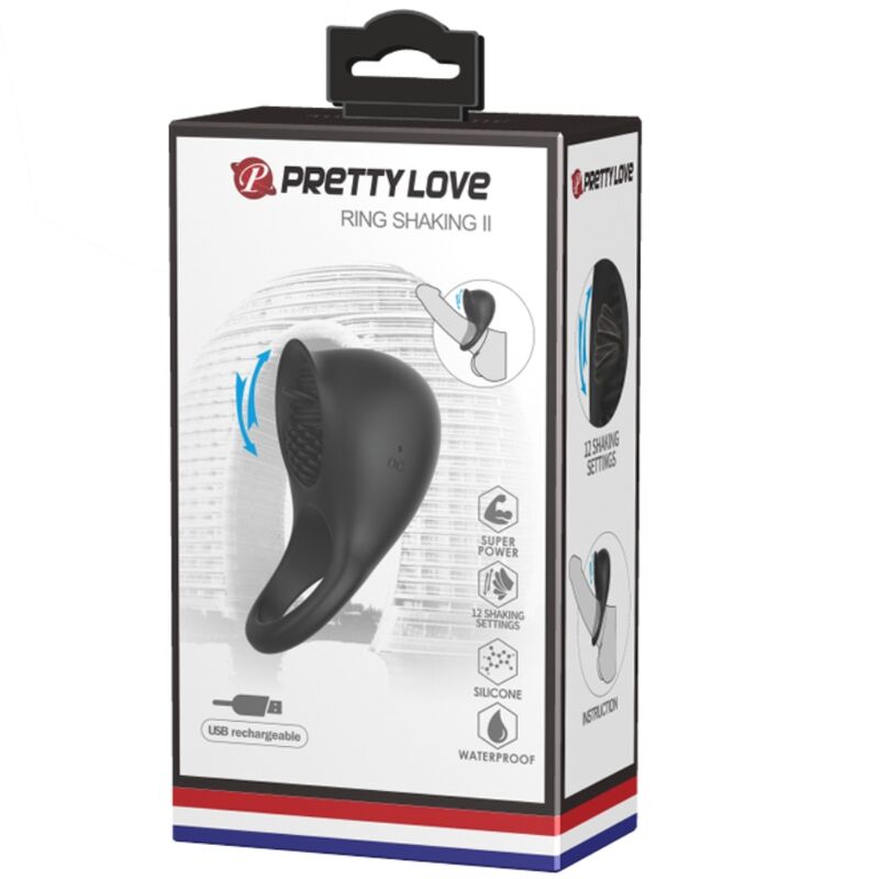 PRETTY LOVE - VIBRATING PENIS RING WITH BLACK TONGUE - NOCTURNA DESIRES