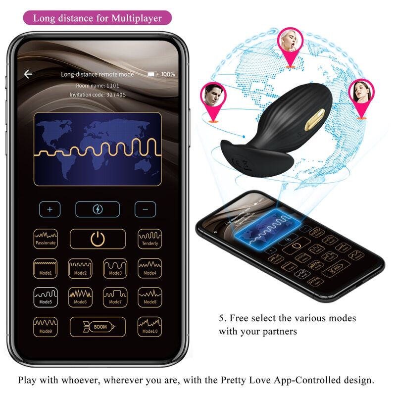 PRETTY LOVE - JEFFERSON APP CONTROLLED ANAL PLUG BLACK - NOCTURNA DESIRES