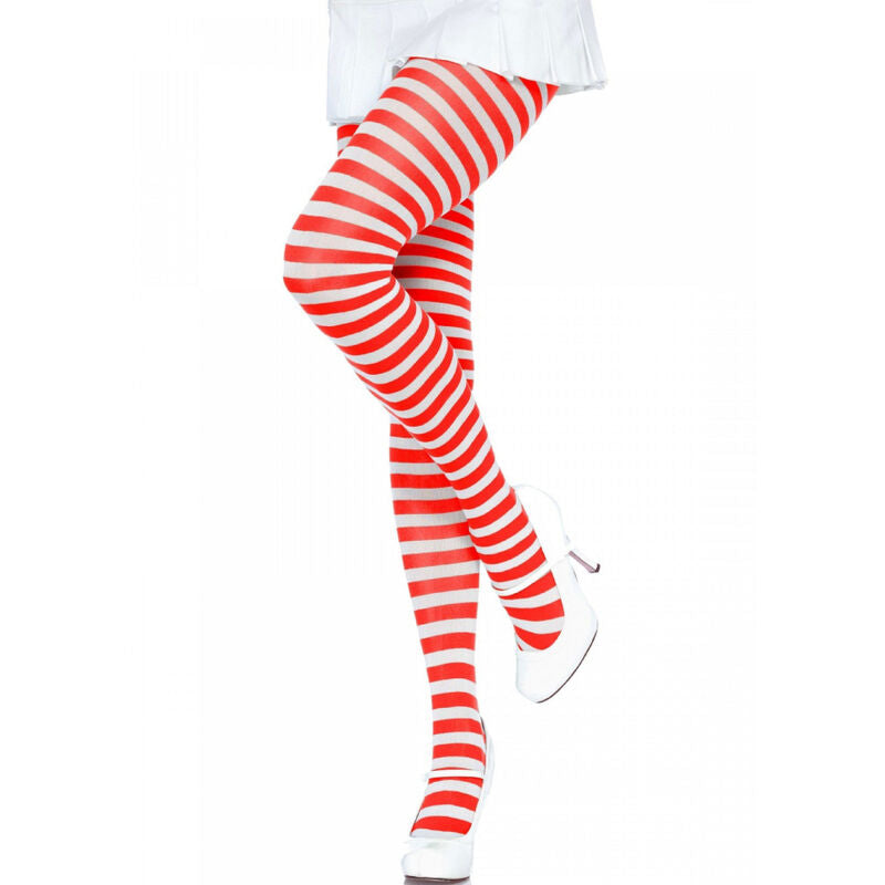 LEG AVENUE - WHITE/RED STRIPED TIGHTS - NOCTURNA DESIRES
