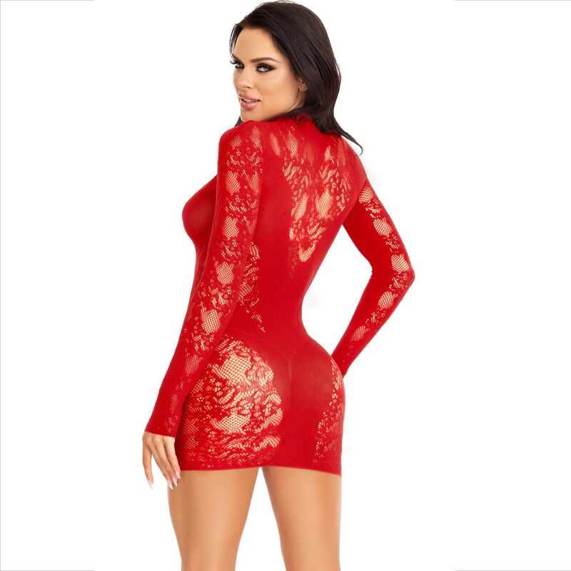 LEG AVENUE - MINI DRESS WITH LACE LONG SLEEVE RED - NOCTURNA DESIRES
