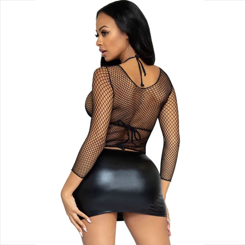 LEG AVENUE - FISHNET LONG SLEEVE T-SHIRT BLACK - NOCTURNA DESIRES