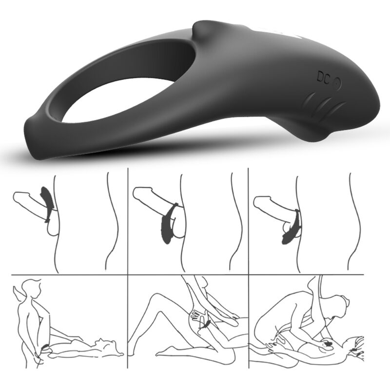 ARMONY - SHARK VIBRATOR RING FOR COUPLES REMOTE CONTROL BLACK - NOCTURNA DESIRES