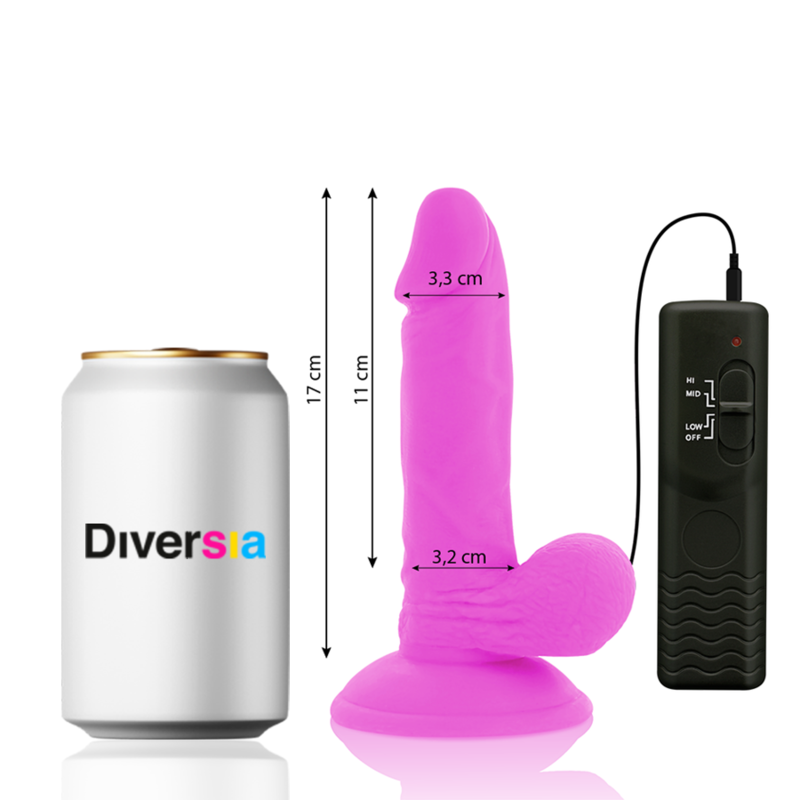 DIVERSIA - FLEXIBLE VIBRATING DILDO PURPLE 17 CM -O- 3.3 CM - NOCTURNA DESIRES