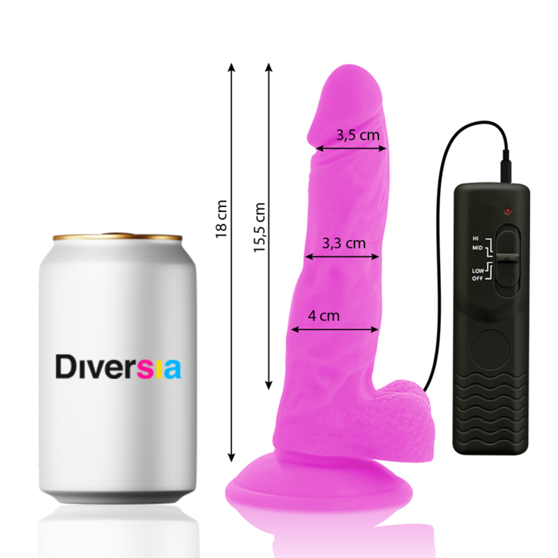 DIVERSIA - FLEXIBLE VIBRATING DILDO PURPLE 18 CM -O- 4 CM - NOCTURNA DESIRES