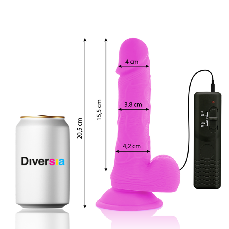 DIVERSIA - FLEXIBLE VIBRATING DILDO PURPLE 20.5 CM -O- 4.2 CM - NOCTURNA DESIRES