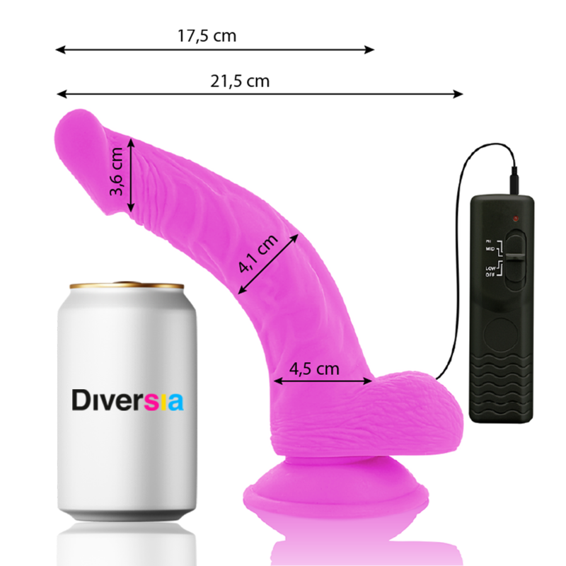 DIVERSIA - FLEXIBLE VIBRATING DILDO PURPLE 21.5 CM -O- 4.5 CM - NOCTURNA DESIRES