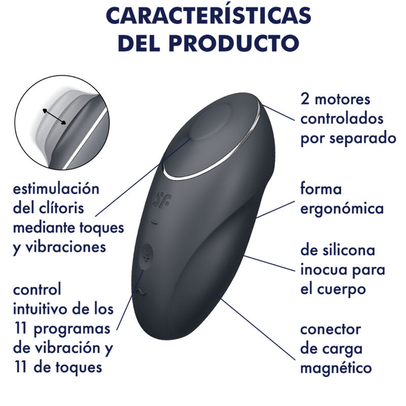 SATISFYER - TAP & CLIMAX 1 LAY-ON VIBRATOR BLACK - NOCTURNA DESIRES