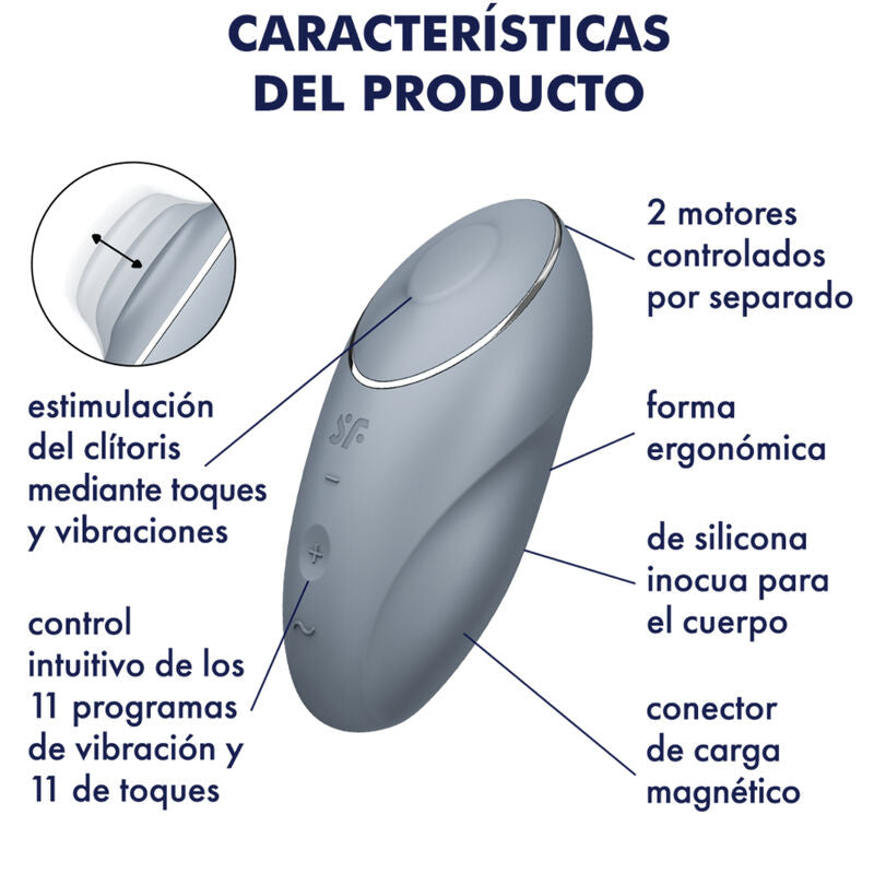 SATISFYER - TAP & CLIMAX 1 LAY-ON VIBRATOR GREY - NOCTURNA DESIRES