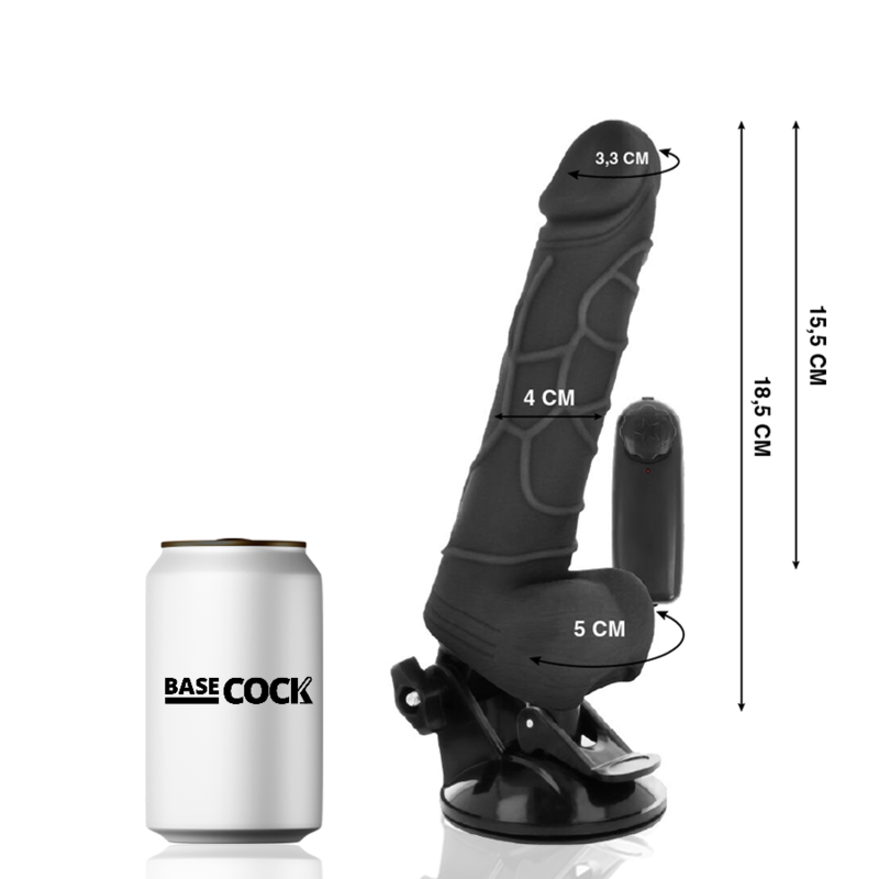 BASECOCK - REALISTIC VIBRATOR REMOTE CONTROL BLACK 18.5 CM -O- 4CM - NOCTURNA DESIRES